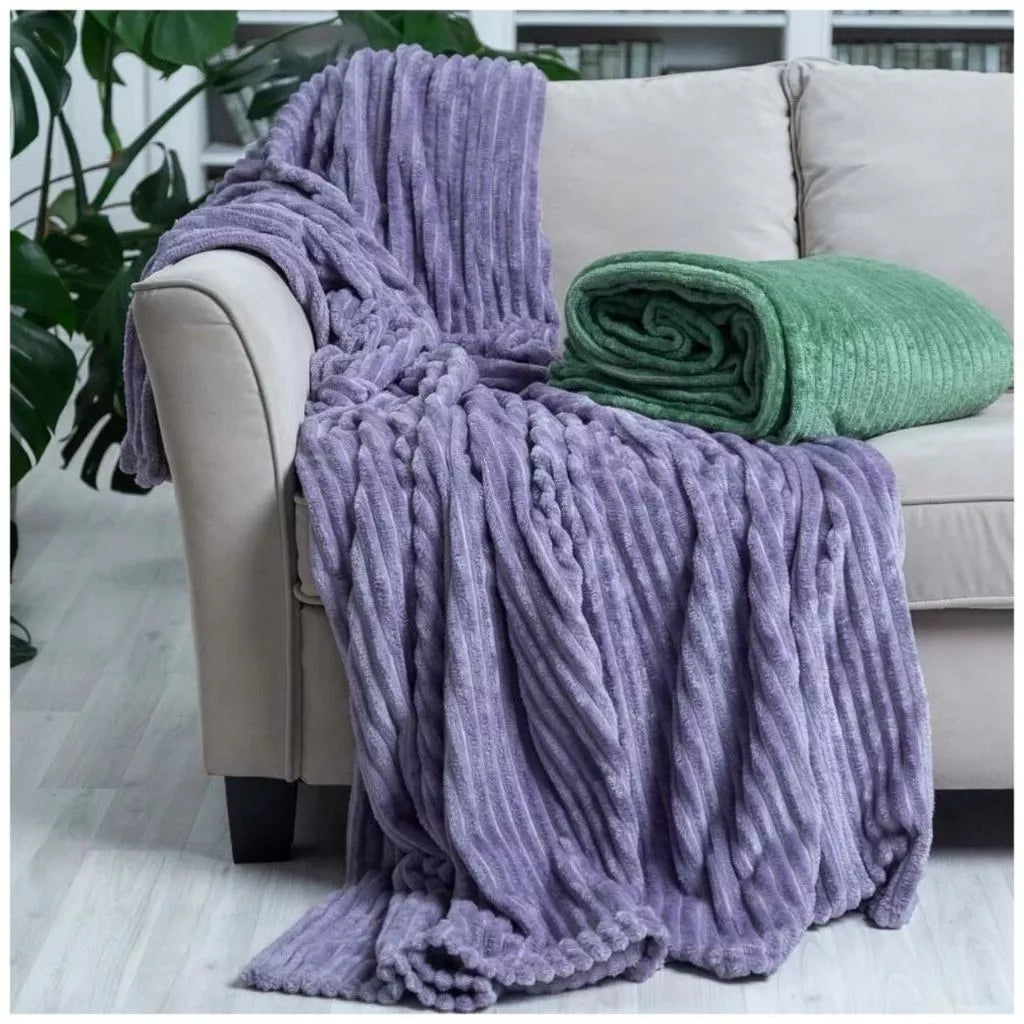 Manta Aveludada Canelada para Cama de Casal